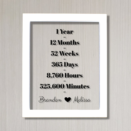 1 Year Anniversary Frame - Custom Names - Floating Frame - Anniversary Gift - One Year Anniversary - Months Weeks Days Hours Minutes