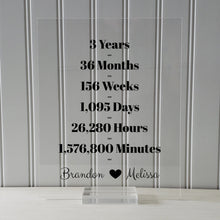 3 Year Anniversary Frame - Custom Names - Floating Frame - Anniversary Gift - Three Years Anniversary - Months Weeks Days Hours Minutes