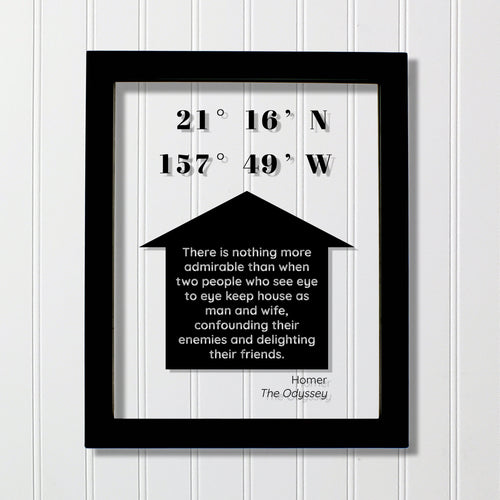 Longitude & Latitude Custom Art Floating Quote - Housewarming Gift - Man and Wife - Homer The Odyssey - Our Home Quote Wall  Husband Wife