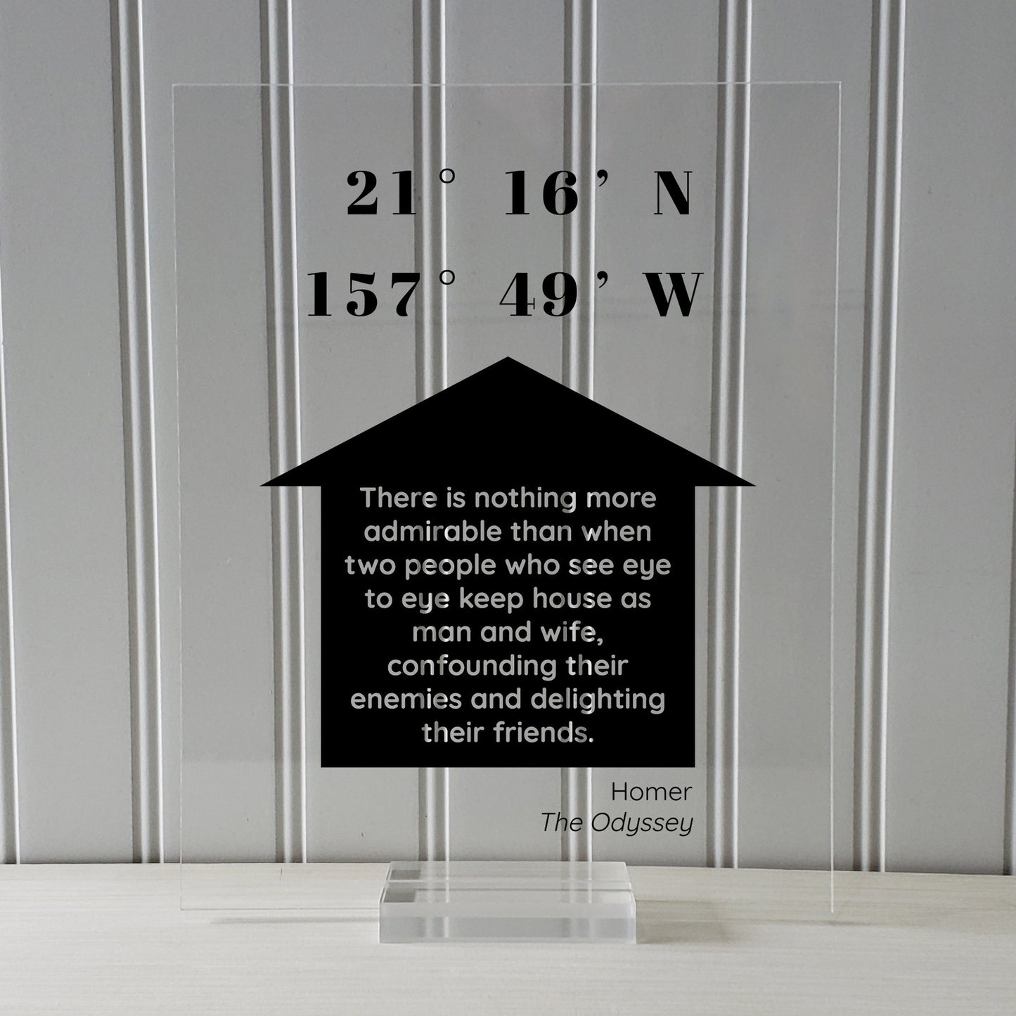 Longitude & Latitude Custom Art Floating Quote - Housewarming Gift - Man and Wife - Homer The Odyssey - Our Home Quote Wall Husband Wife