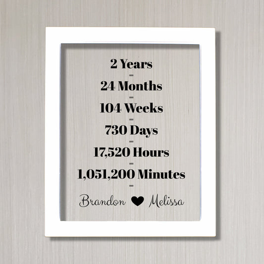 2 Year Anniversary Frame - Custom Names - Floating Frame - Anniversary Gift - Two Years Anniversary - Months Weeks Days Hours Minutes