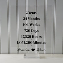 2 Year Anniversary Frame - Custom Names - Floating Frame - Anniversary Gift - Two Years Anniversary - Months Weeks Days Hours Minutes
