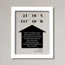 Longitude & Latitude Custom Art Floating Quote - Housewarming Gift - Man and Wife - Homer The Odyssey - Our Home Quote Wall  Husband Wife