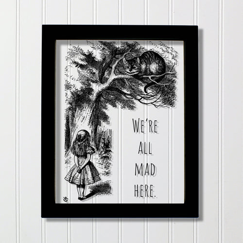 Lewis Carroll - Floating Quote - We're all mad here - Alice's Adventures in Wonderland - Transparent Image Cheshire Cat Illustration Acrylic