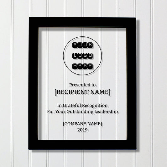Leadership Award - Floating Award Plaque - Framed - In Grateful Recognition for your Outstanding - Company Business Management Glass Award