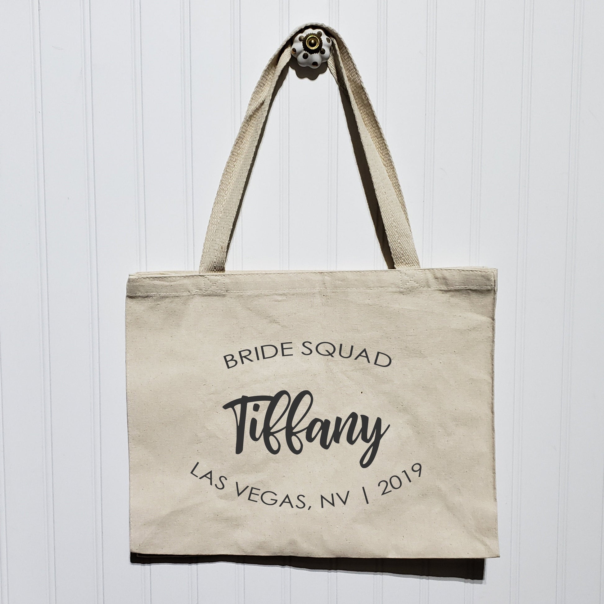 Bride Squad Tote Bag - Heavy Canvas Totebag - Bachelorette Party Trip - Bride Bridesmaid Name Custom Personalized - Large Wide Shoulder Bag