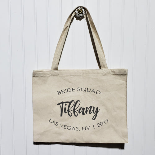 Bride Squad Tote Bag - Heavy Canvas Totebag - Bachelorette Party Trip - Bride Bridesmaid Name Custom Personalized - Large Wide Shoulder Bag