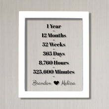 1 Year Anniversary Frame - Custom Names - Floating Frame - Anniversary Gift - One Year Anniversary - Months Weeks Days Hours Minutes