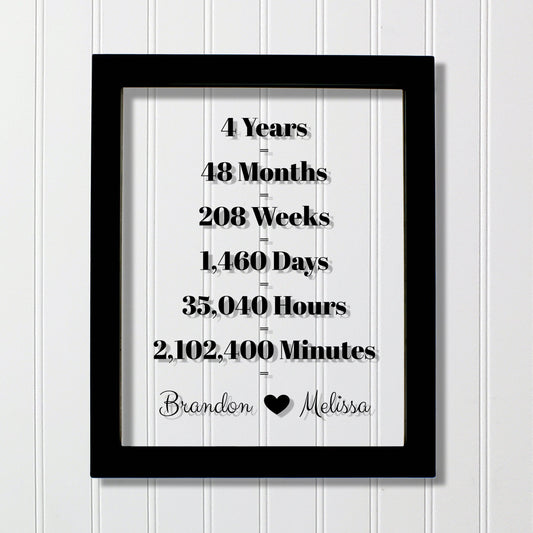 4 Year Anniversary Frame - Custom Names - Floating Frame - Anniversary Gift - Four Years Anniversary - Months Weeks Days Hours Minutes
