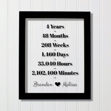 4 Year Anniversary Frame - Custom Names - Floating Frame - Anniversary Gift - Four Years Anniversary - Months Weeks Days Hours Minutes