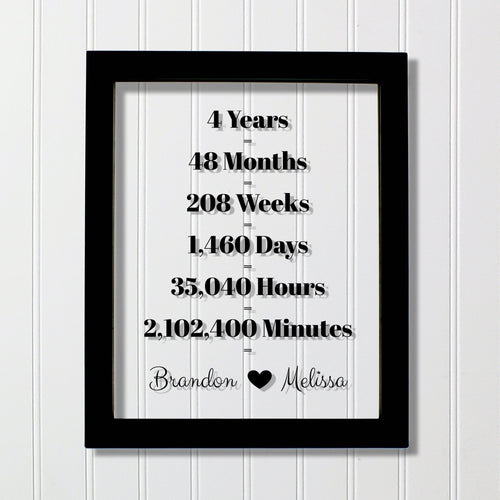 4 Year Anniversary Frame - Custom Names - Floating Frame - Anniversary Gift - Four Years Anniversary - Months Weeks Days Hours Minutes