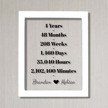4 Year Anniversary Frame - Custom Names - Floating Frame - Anniversary Gift - Four Years Anniversary - Months Weeks Days Hours Minutes