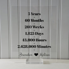 5 Year Anniversary Frame - Custom Names - Floating Frame - Anniversary Gift - Five Years Anniversary - Months Weeks Days Hours Minutes