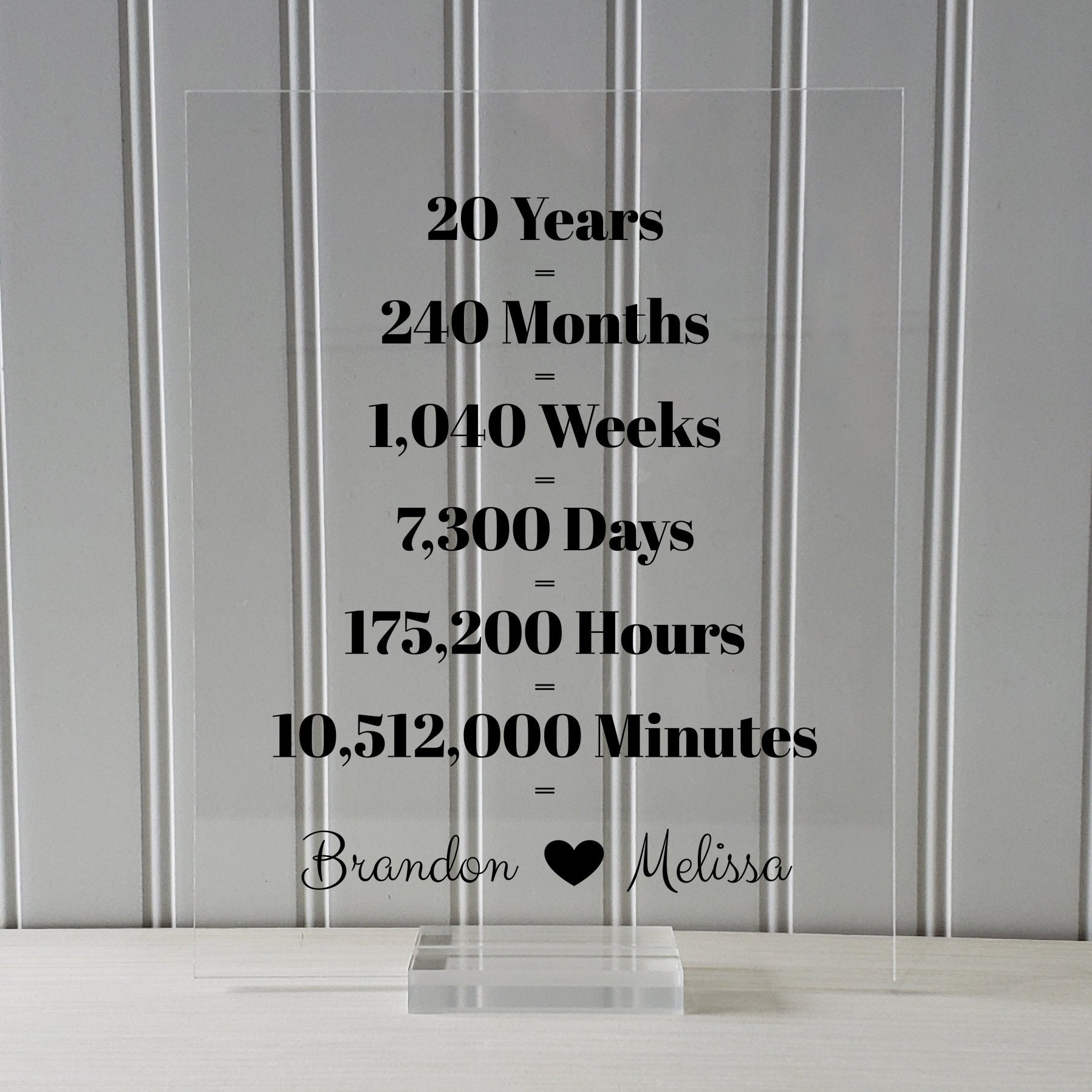20 Year Anniversary Frame - Custom Names - Floating Frame - Anniversary Gift - Twenty Years Anniversary - Months Weeks Days Hours Minutes