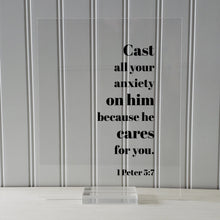 1 Peter 5:7 - Cast all your anxiety on him because he cares for you - Floating Quote Scripture Frame - Bible Verse - Christian Decor Faith