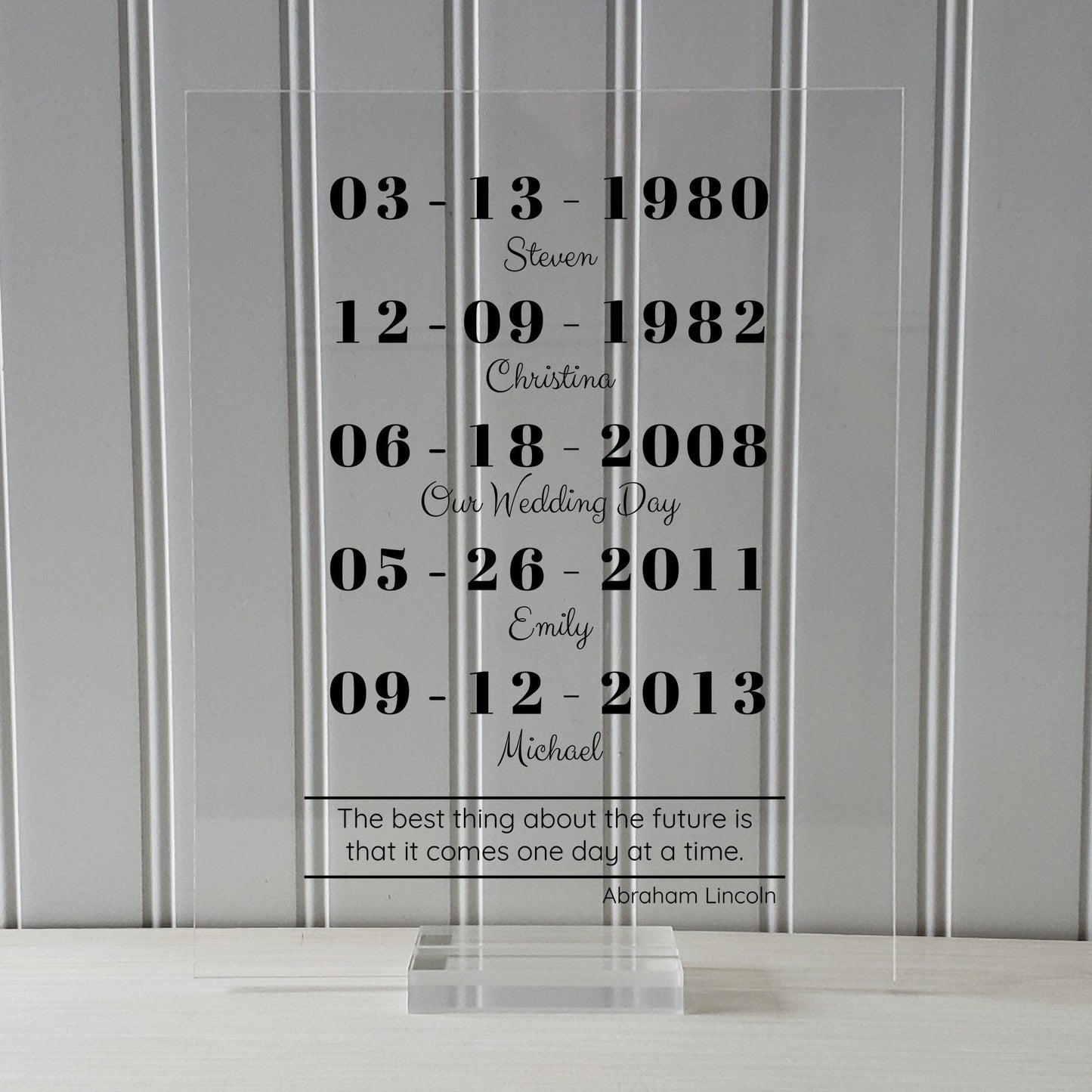 Special Dates - Mother's Day - Custom Floating Quote - Anniversary Gift one day at a time Abraham Lincoln - Parents Mom Dad Father Valentine