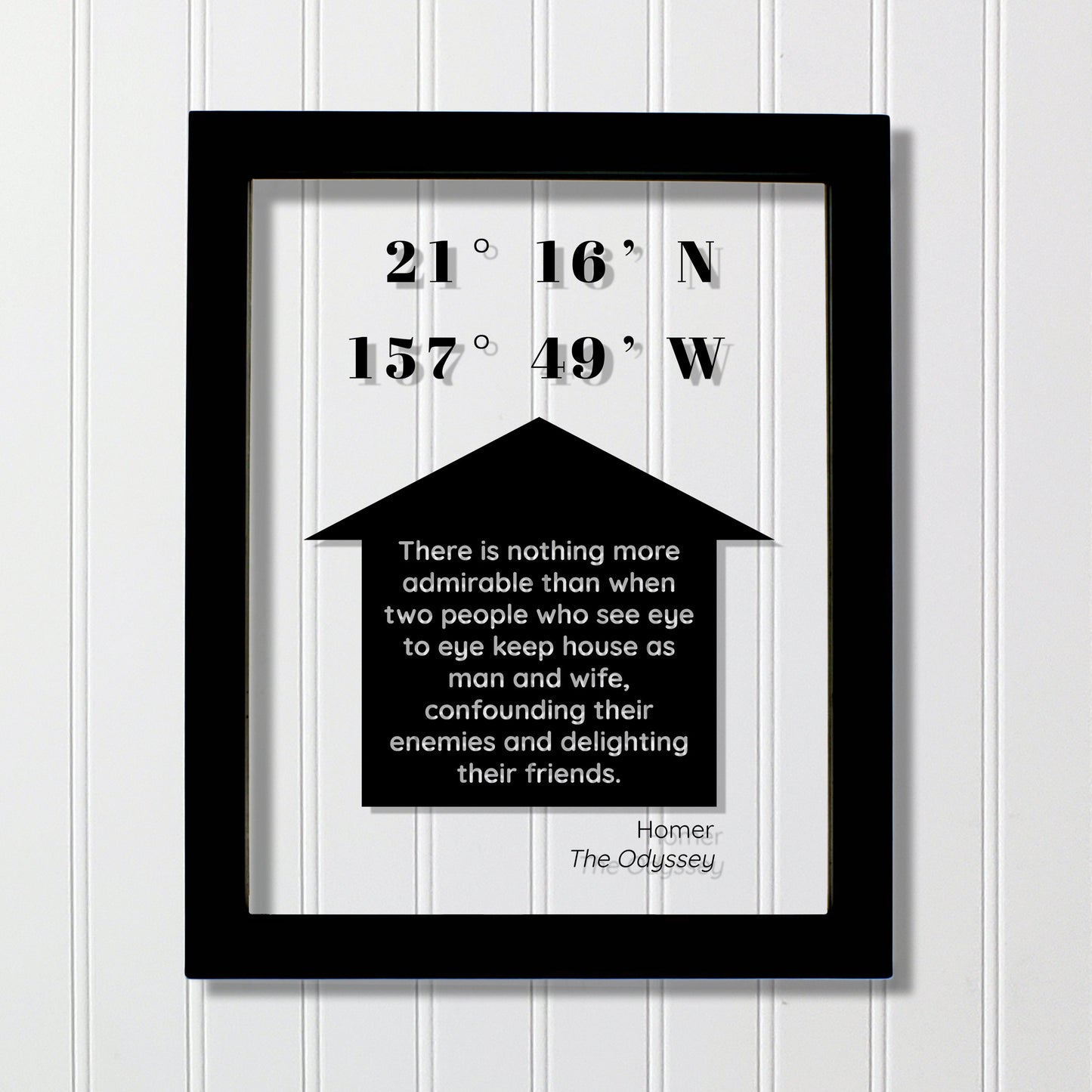 Longitude & Latitude Custom Art Floating Quote - Housewarming Gift - Man and Wife - Homer The Odyssey - Our Home Quote Wall  Husband Wife