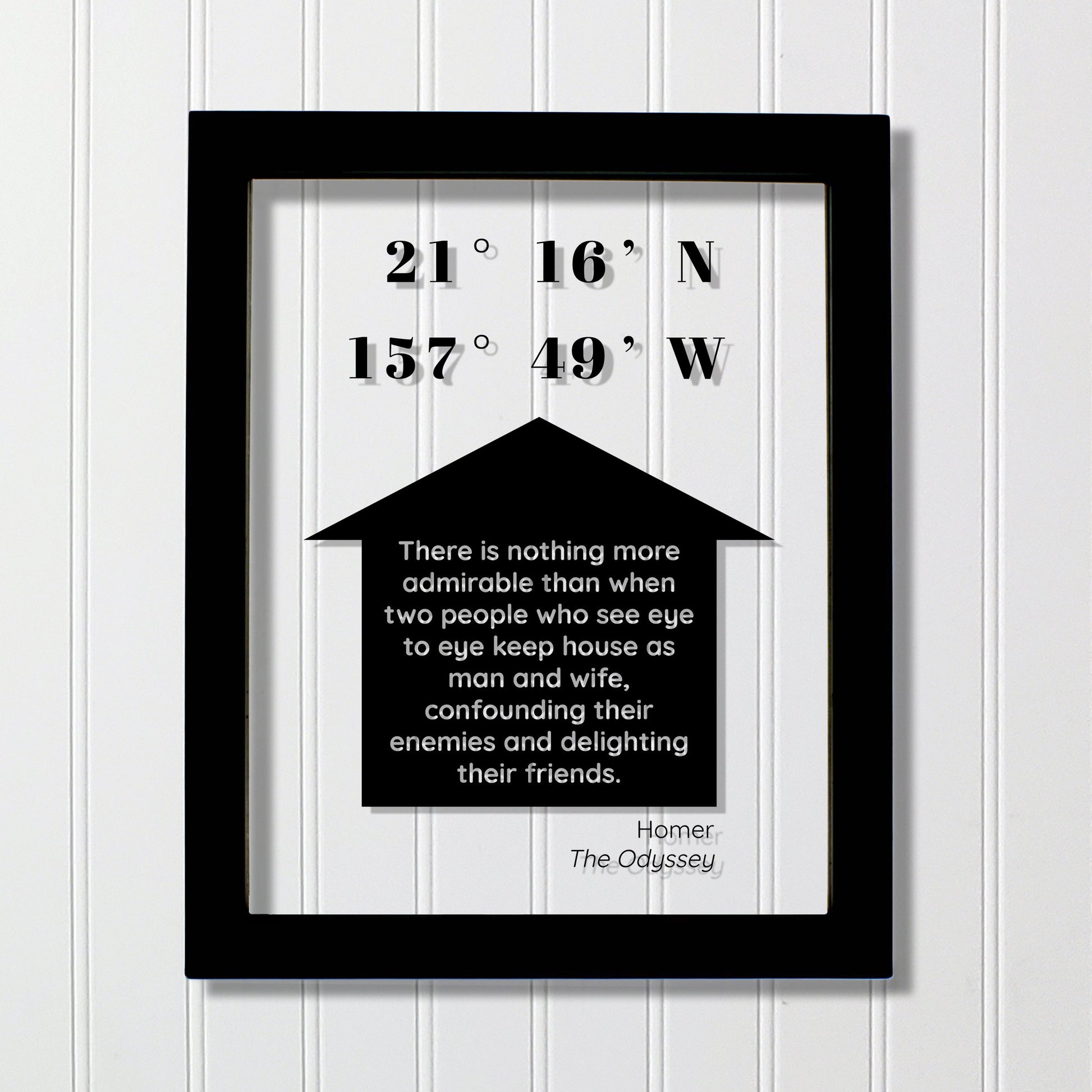 Longitude & Latitude Custom Art Floating Quote - Housewarming Gift - Man and Wife - Homer The Odyssey - Our Home Quote Wall  Husband Wife
