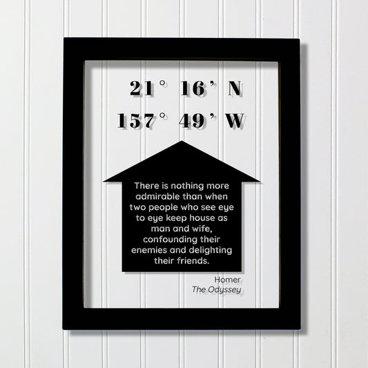 Longitude & Latitude Custom Art Floating Quote - Housewarming Gift - Man and Wife - Homer The Odyssey - Our Home Quote Wall  Husband Wife
