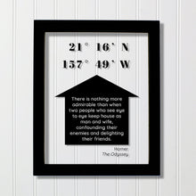 Longitude & Latitude Custom Art Floating Quote - Housewarming Gift - Man and Wife - Homer The Odyssey - Our Home Quote Wall  Husband Wife