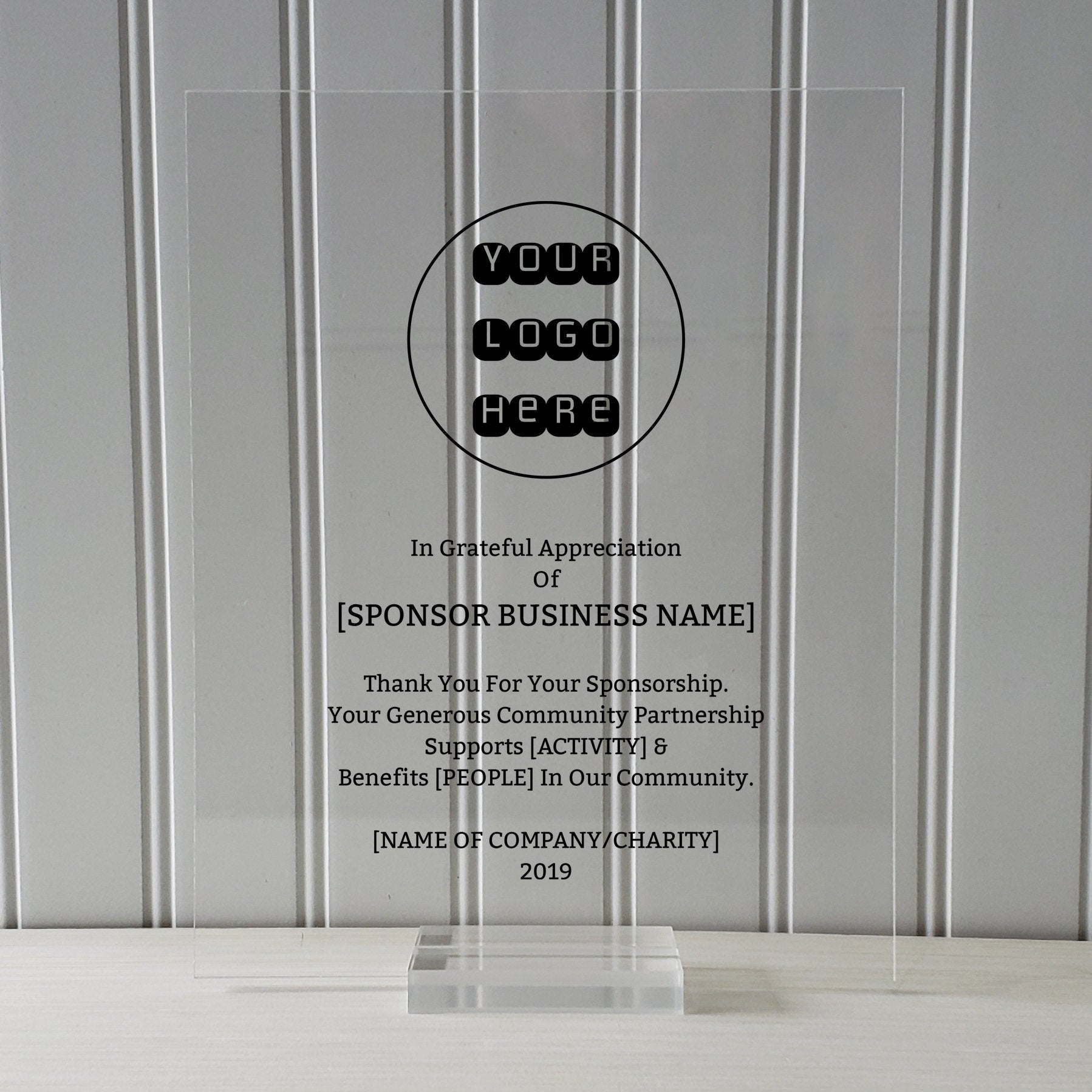 Sponsor Recognition - Donor - Floating Award Plaque - Framed - Thank You For Your Sponsorship - Contribution Appreciation Backer