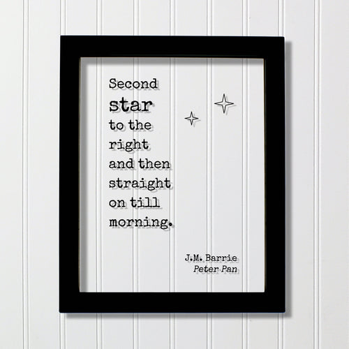 Second star to the right and then straight on till morning. - J.M. Barrie - Peter Pan - Floating Quote - Neverland fairy dust Sign Frame