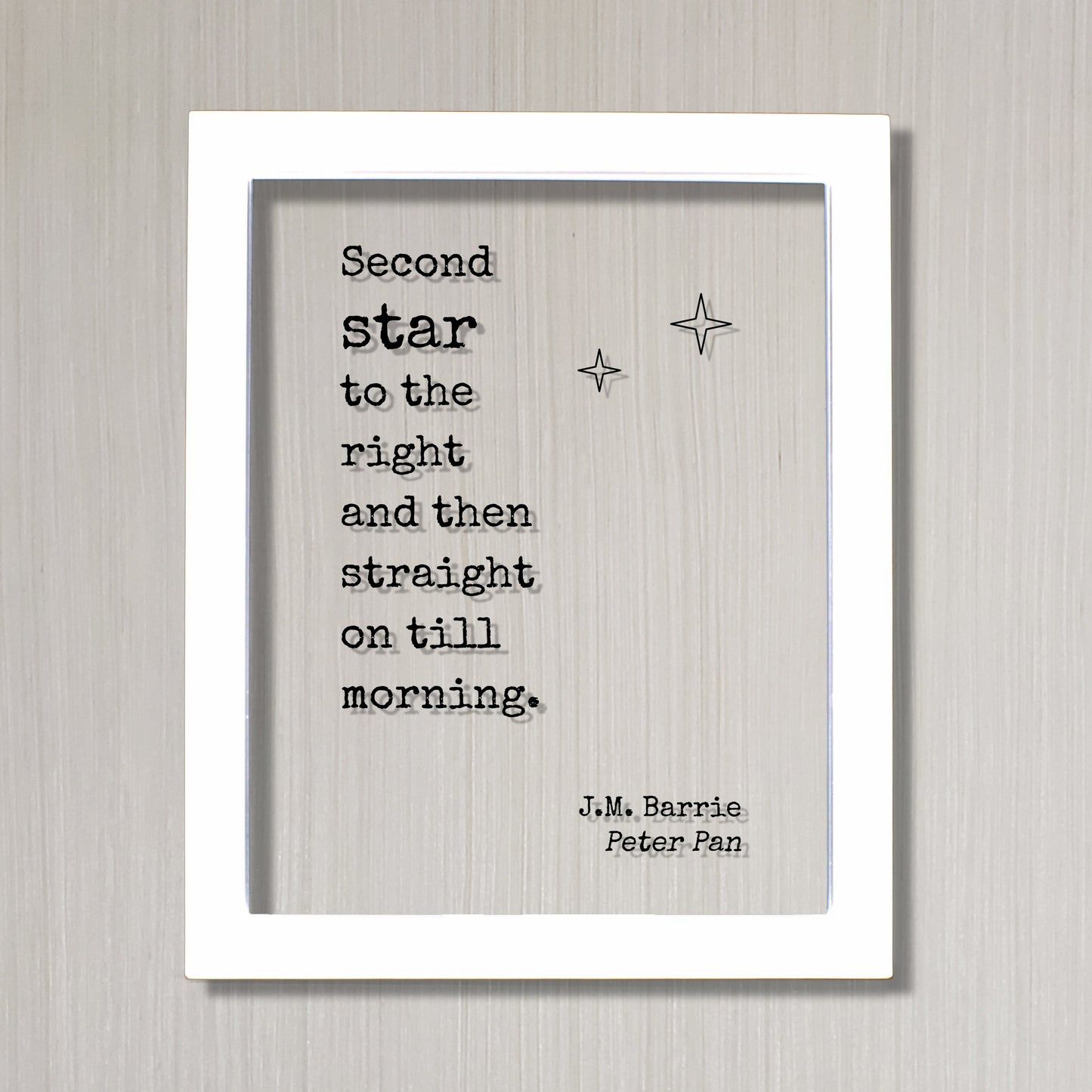 Second star to the right and then straight on till morning. - J.M. Barrie - Peter Pan - Floating Quote - Neverland fairy dust Sign Frame