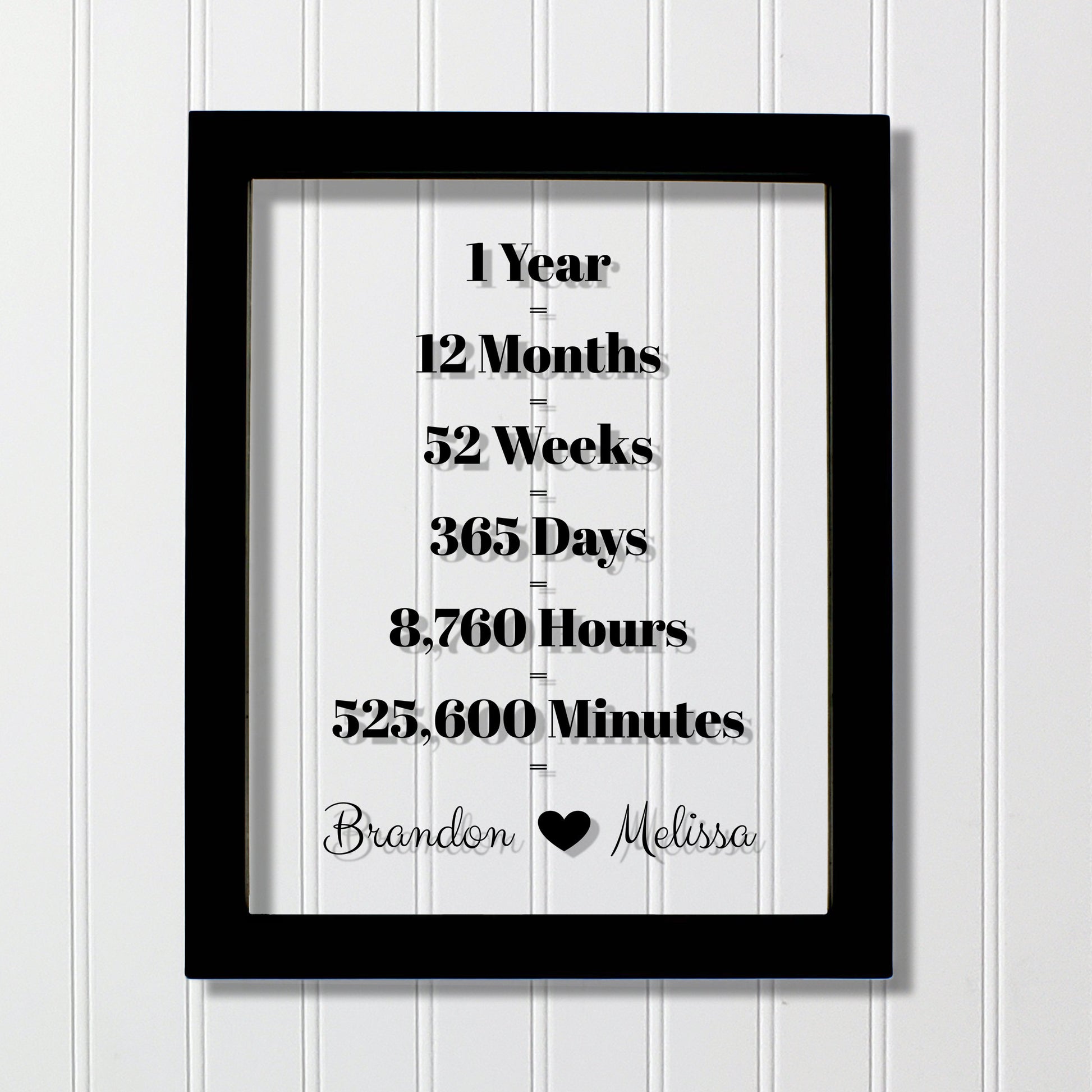 1 Year Anniversary Frame - Custom Names - Floating Frame - Anniversary Gift - One Year Anniversary - Months Weeks Days Hours Minutes