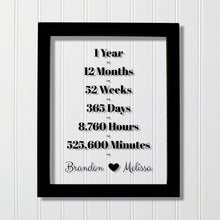 1 Year Anniversary Frame - Custom Names - Floating Frame - Anniversary Gift - One Year Anniversary - Months Weeks Days Hours Minutes