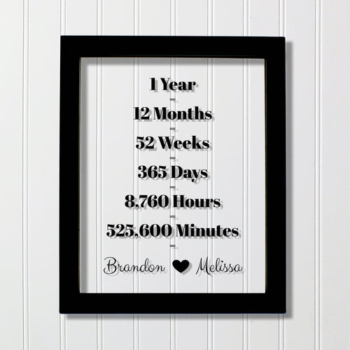 1 Year Anniversary Frame - Custom Names - Floating Frame - Anniversary Gift - One Year Anniversary - Months Weeks Days Hours Minutes