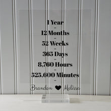1 Year Anniversary Frame - Custom Names - Floating Frame - Anniversary Gift - One Year Anniversary - Months Weeks Days Hours Minutes