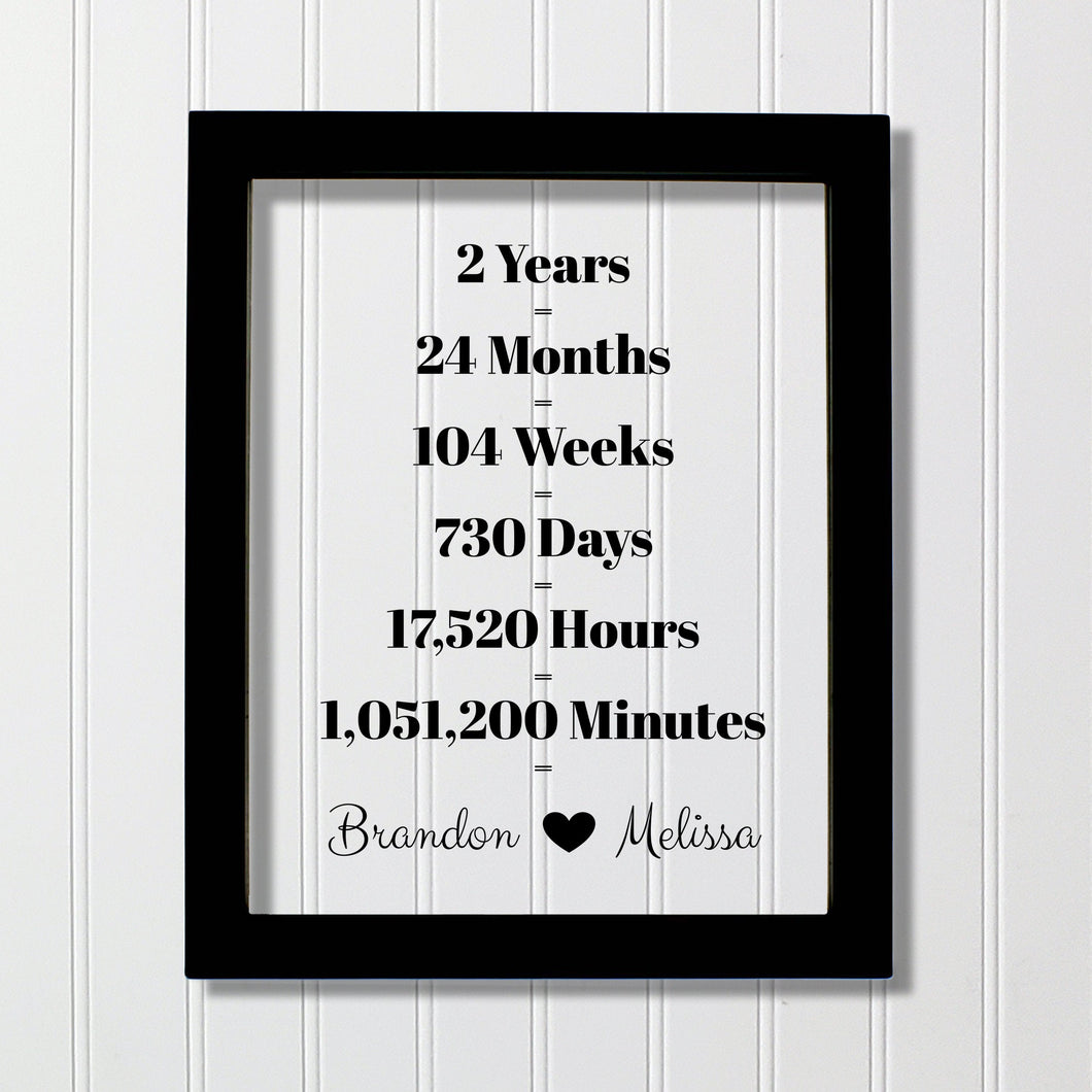 2 Year Anniversary Frame - Custom Names - Floating Frame - Anniversary Gift - Two Years Anniversary - Months Weeks Days Hours Minutes