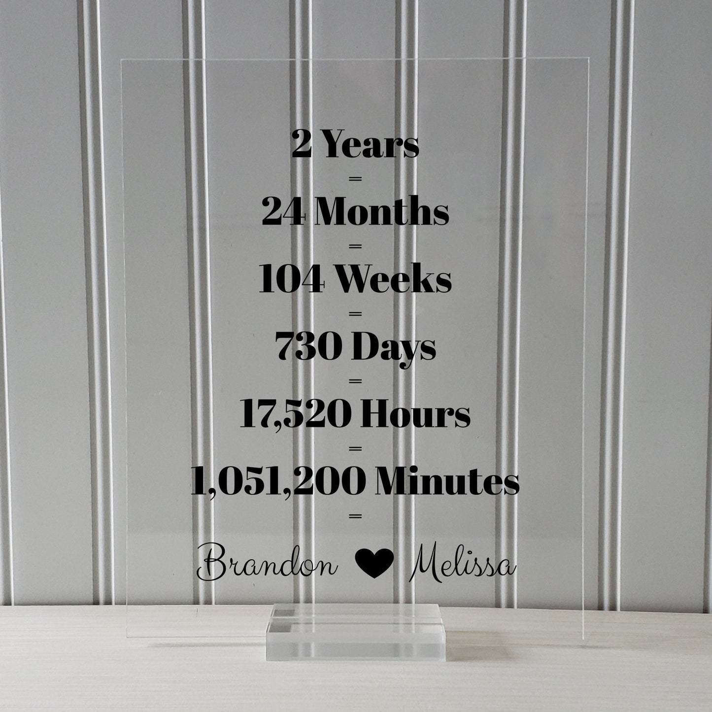 2 Year Anniversary Frame - Custom Names - Floating Frame - Anniversary Gift - Two Years Anniversary - Months Weeks Days Hours Minutes