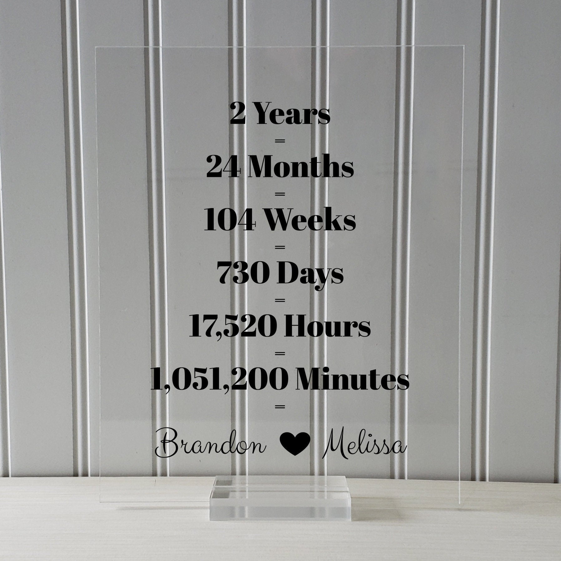 2 Year Anniversary Frame - Custom Names - Floating Frame - Anniversary Gift - Two Years Anniversary - Months Weeks Days Hours Minutes