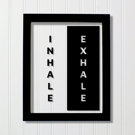 Inhale Exhale - Floating Quote - Yoga Wall Art - Pilates Relaxation Breathe - Motivation Inspiration Gift - Modern Minimalist - Workout Room