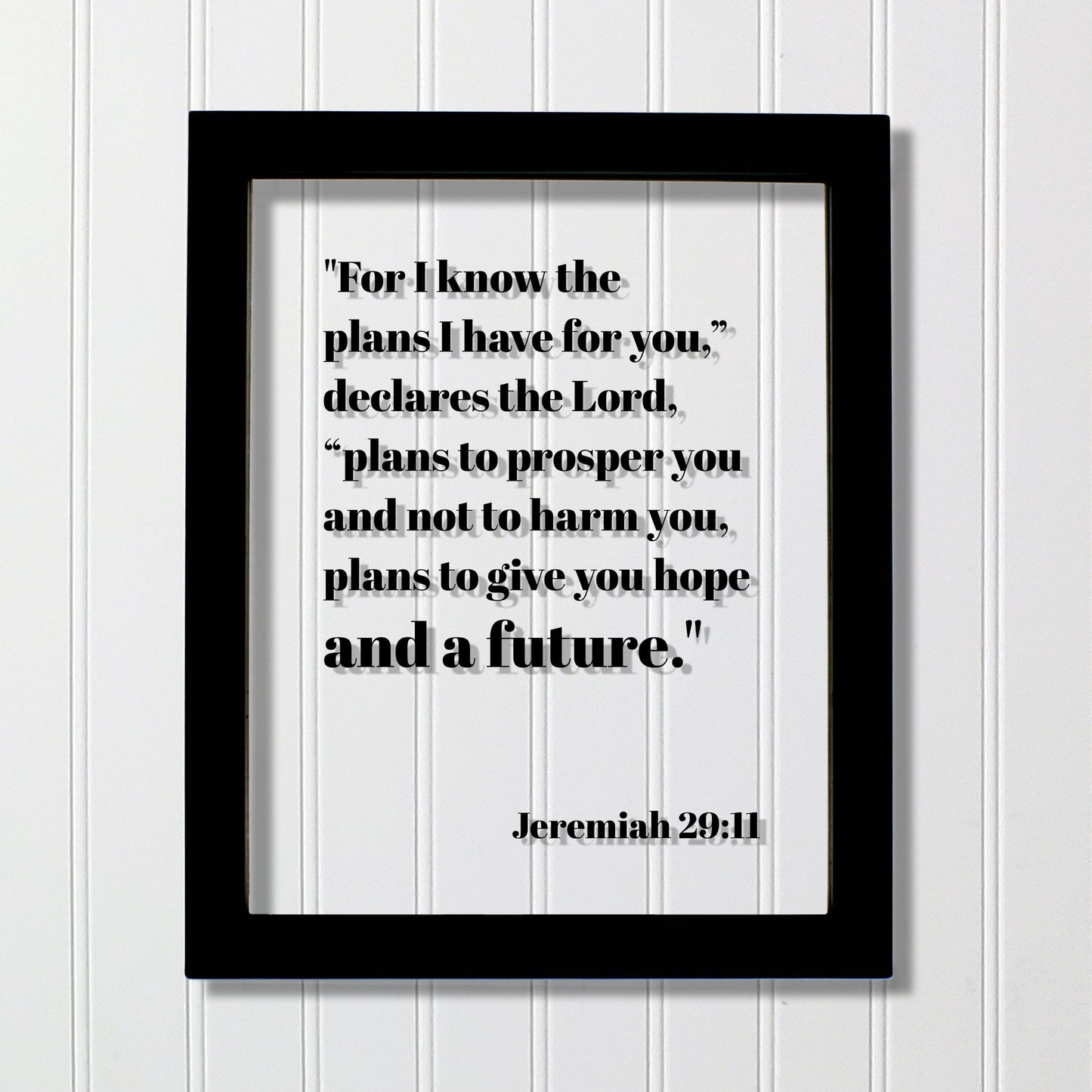 Jeremiah 29:11 - For I know the plans I have for you to prosper you and not to harm you give you hope - Floating Scripture Bible Verse Decor