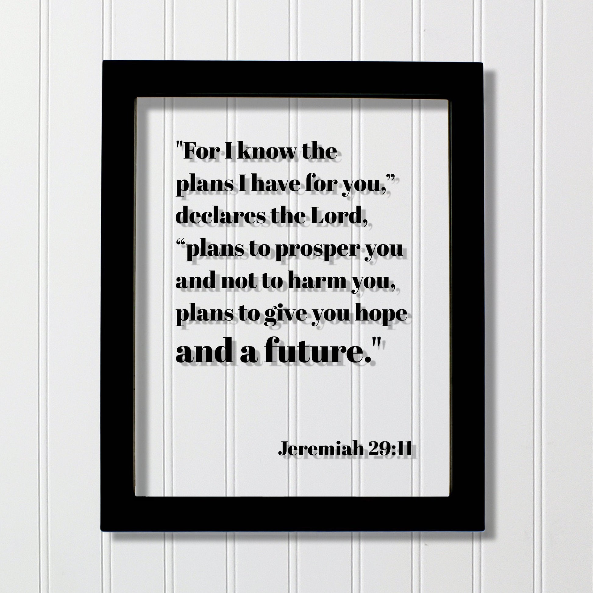 Jeremiah 29:11 - For I know the plans I have for you to prosper you and not to harm you give you hope - Floating Scripture Bible Verse Decor