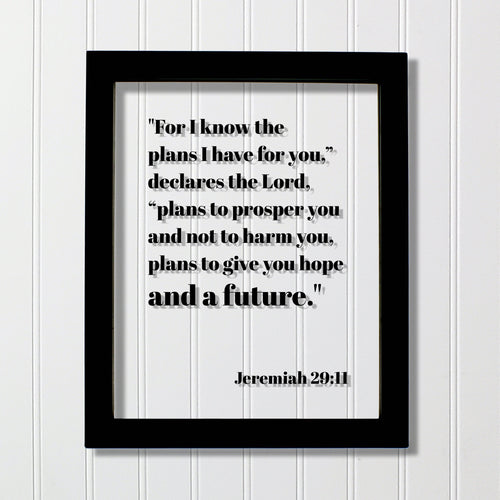 Jeremiah 29:11 - For I know the plans I have for you to prosper you and not to harm you give you hope - Floating Scripture Bible Verse Decor