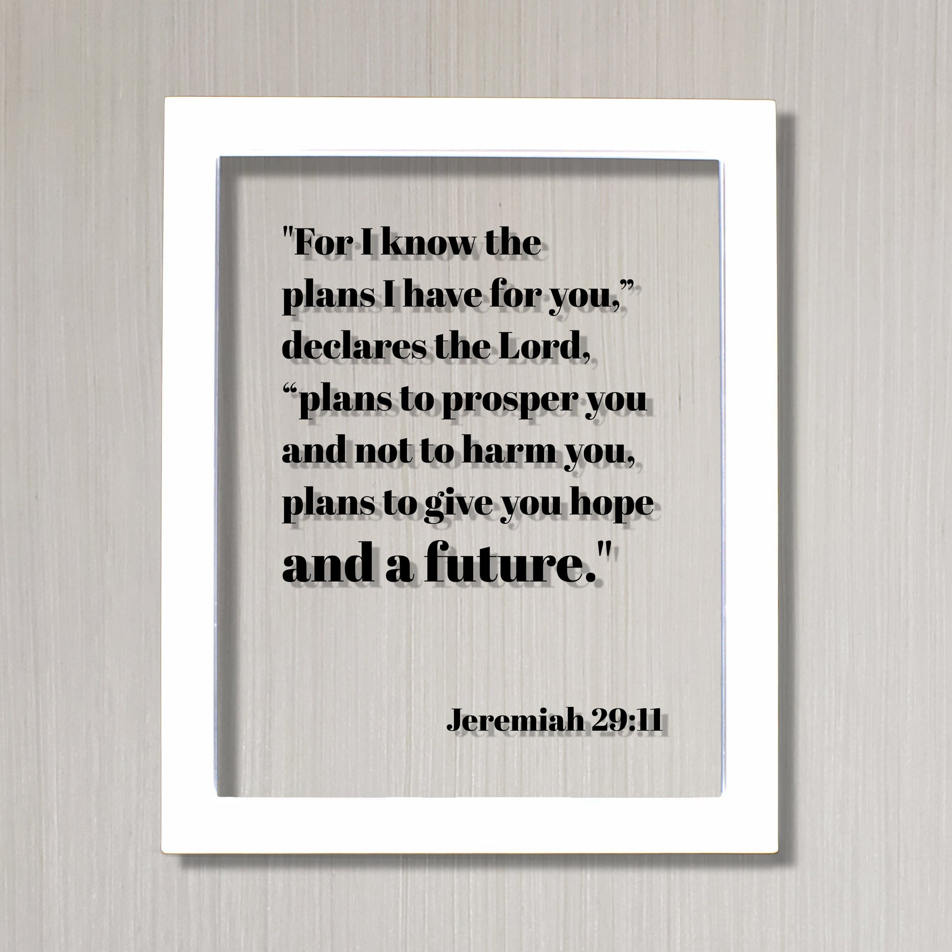 Jeremiah 29:11 - For I know the plans I have for you to prosper you and not to harm you give you hope - Floating Scripture Bible Verse Decor