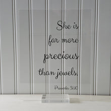 She is far more precious than jewels. - Proverbs 31:10 - Floating Scripture Bible Verse Decor - Christian Female Faith God