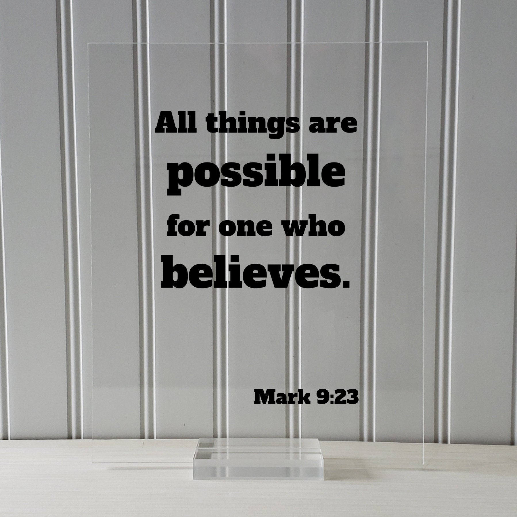 Mark 9:23 - All things are possible for one who believes. - Floating Quote Scripture Frame - Bible Verse - Christian Decor