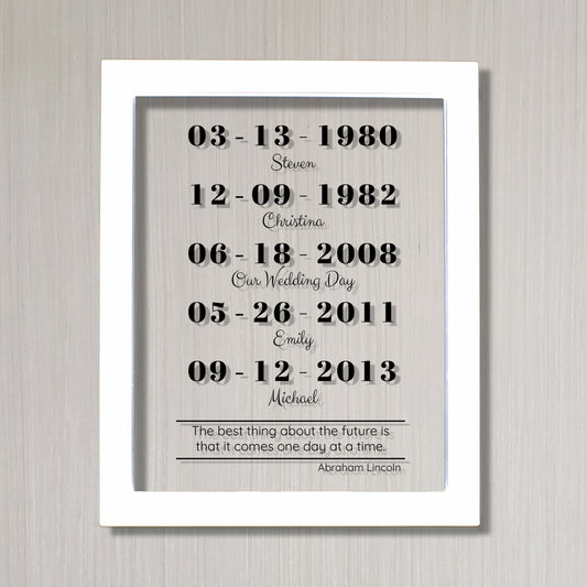 Special Dates - Mother's Day - Custom Floating Quote - Anniversary Gift one day at a time Abraham Lincoln - Parents Mom Dad Father Valentine