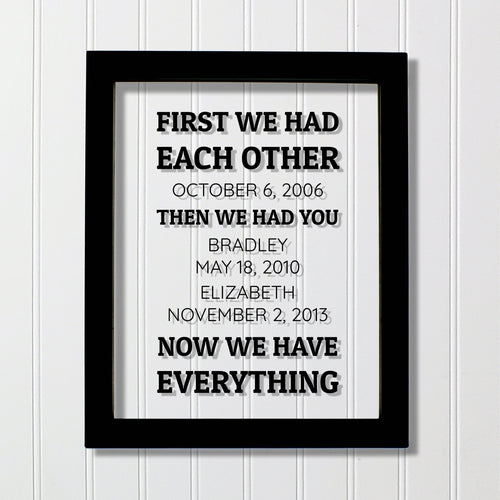 First we had each other, then we had you now we have everything - Wedding Anniversary Gift Wife Husband Children Custom Dates Household Sign